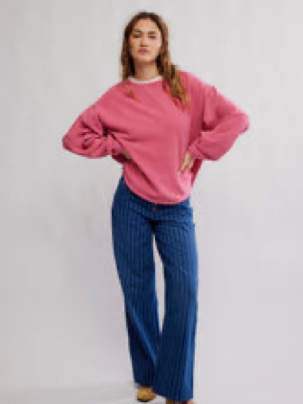 Free People Coral Ribbed Long Sleeve Pullover